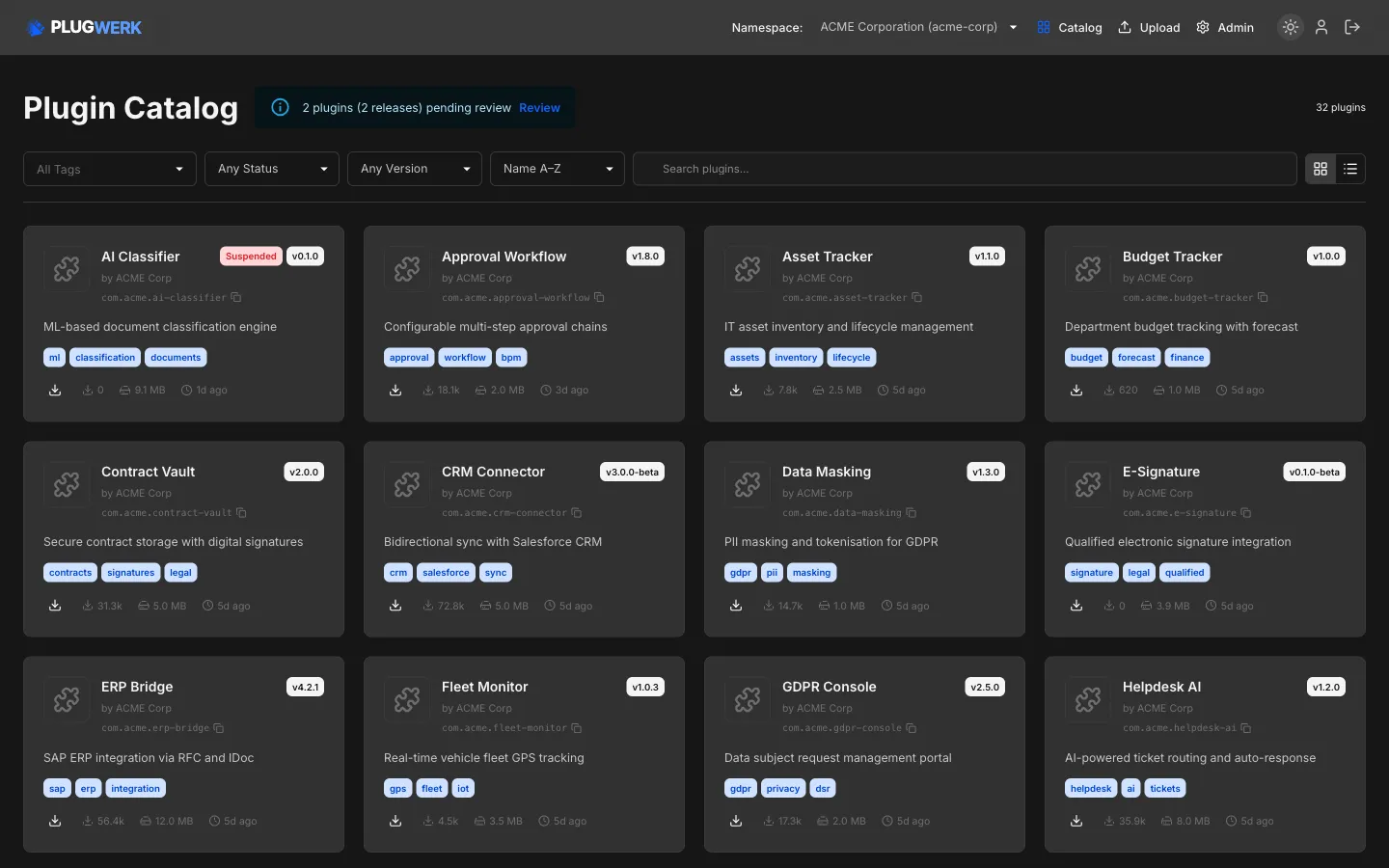 Plugwerk Plugin Catalog — browse, search, and filter plugins