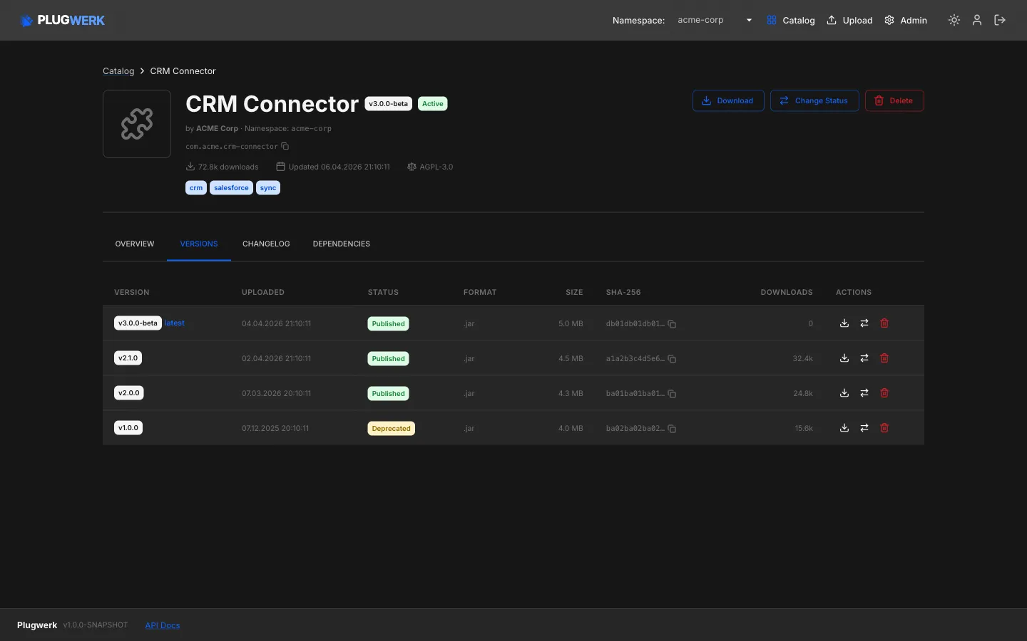 Plugwerk Plugin Detail — version history, metadata, and download