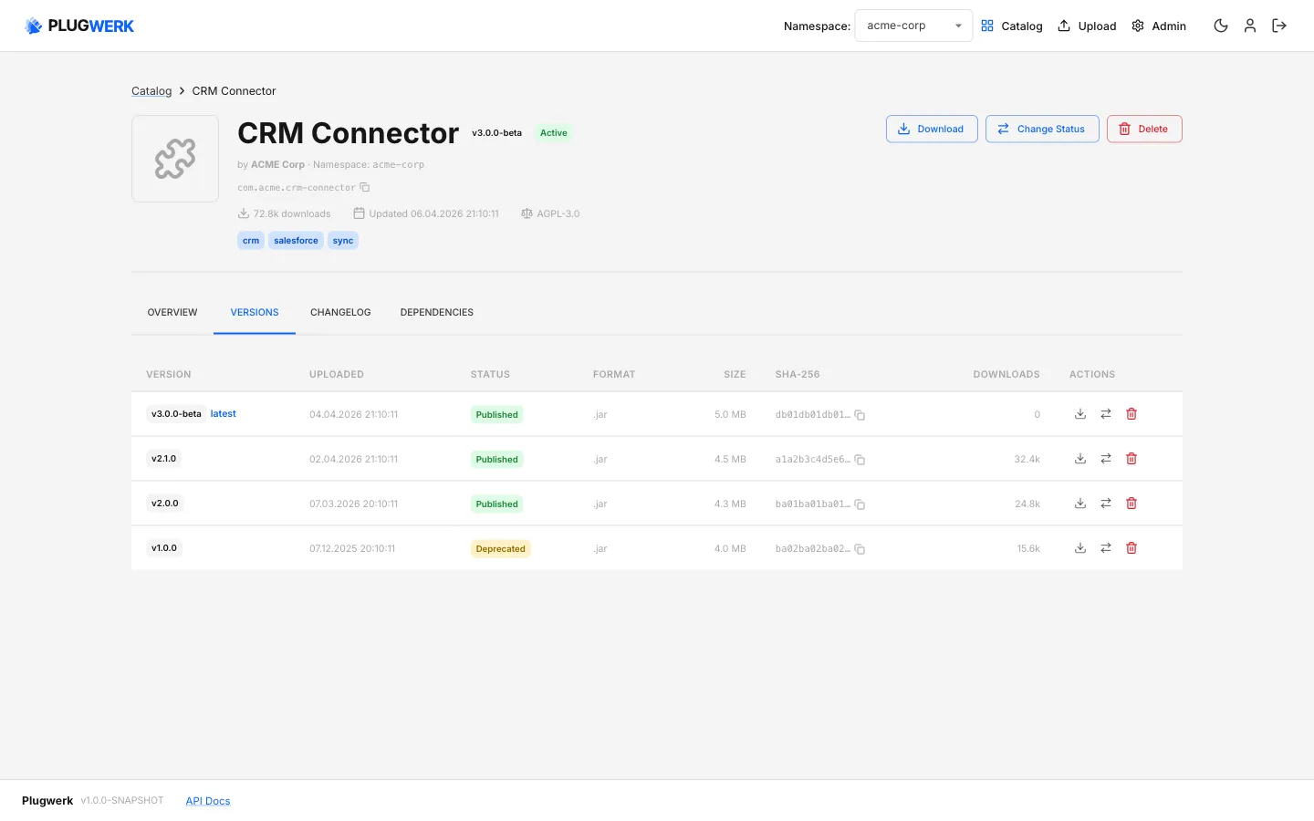 Plugwerk Plugin Detail — version history, metadata, and download